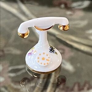 Limoges White and Gold Floral Accent Telephone Figurine